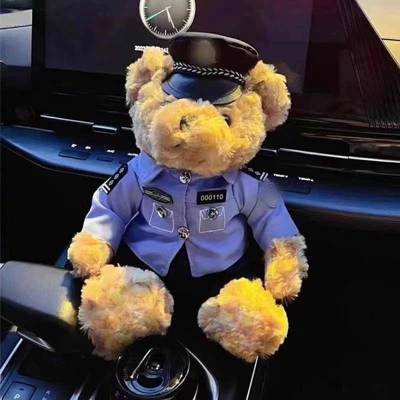 交警小熊公仔铁骑小熊警官制服熊骑行反光服交通小熊网红警察小熊