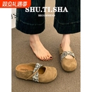 勃肯鞋女鞋子包头半拖鞋外穿2025新款休闲平底鞋一脚蹬春秋凉拖鞋