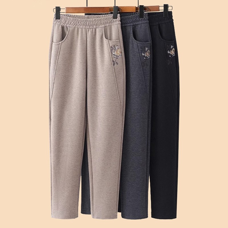 妈妈秋款裤子中老年人时尚休闲女裤中年奶奶直筒裤秋冬加绒运动裤