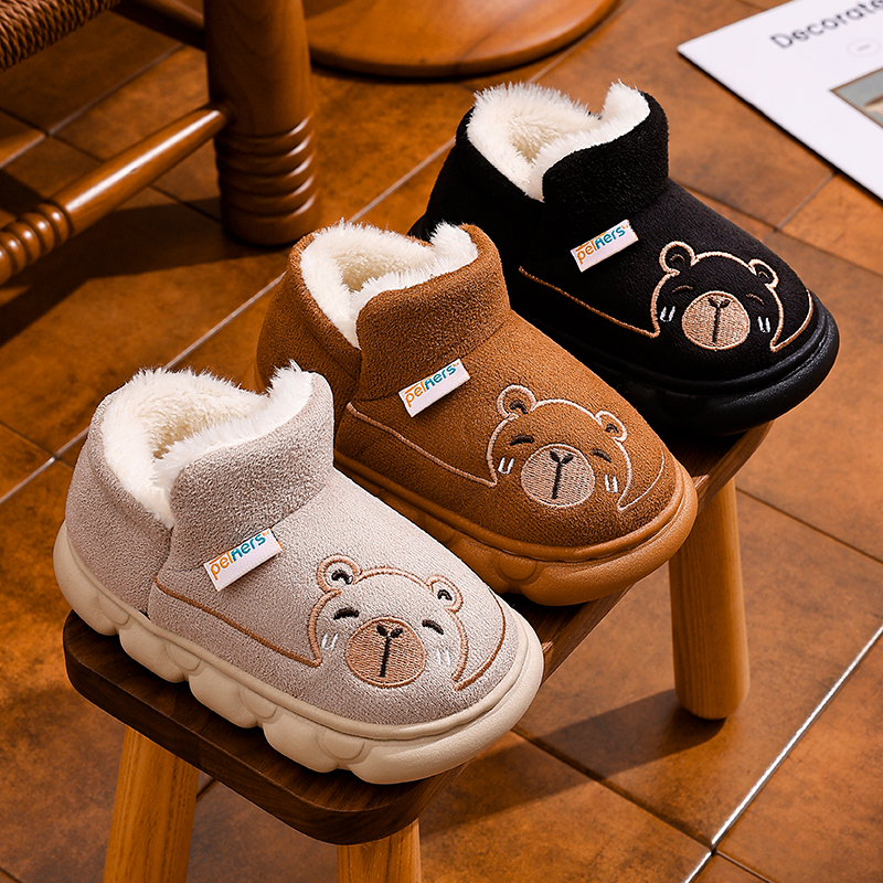 冬季儿童棉鞋加绒加厚棉靴宝宝毛毛鞋卡通软底防滑男女童保暖鞋