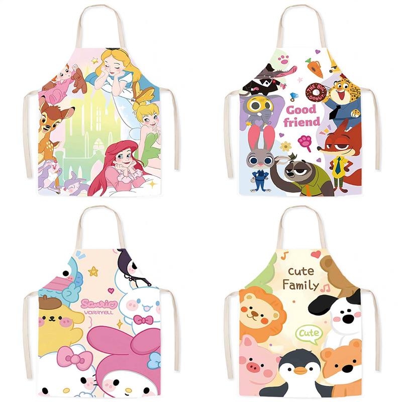新款可爱卡通成人儿童防污布艺无袖围裙厨房烹饪烘焙画室清洁罩衣