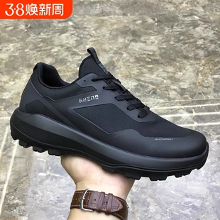 2025新款黑色系带休闲鞋子男百搭软厚底男鞋透气布面户外运动轻便