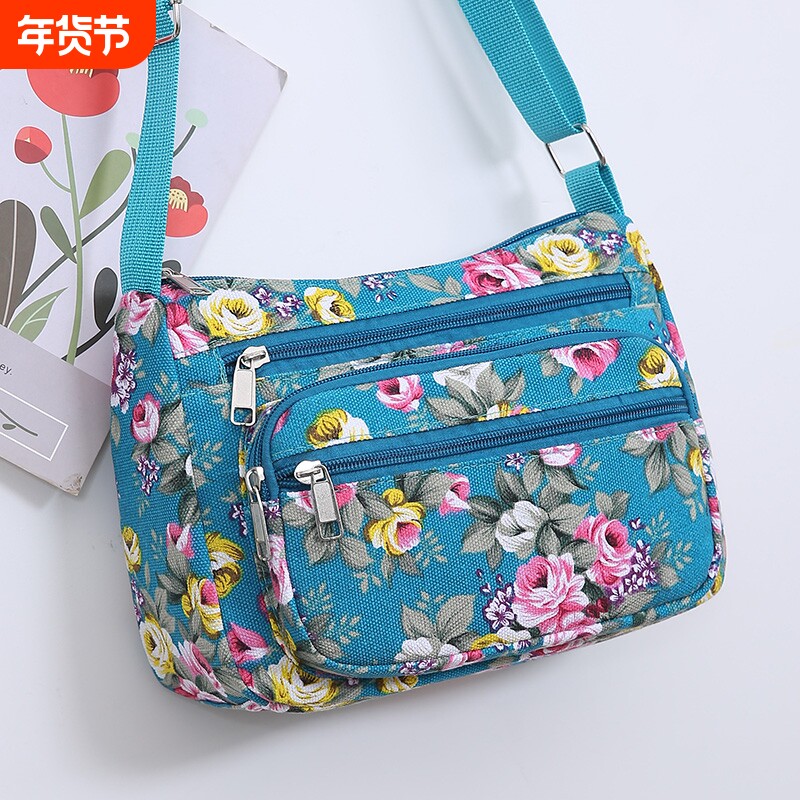 单肩大容量帆布包百搭牛津布斜背包中老年尼龙女包斜挎妈妈包挎包