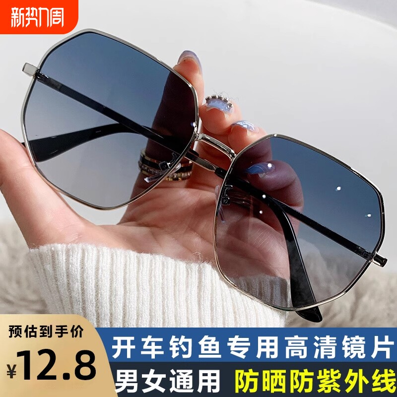 墨镜2025男女士渐太阳眼镜新款开车蓝色防紫外线偏光镜片多边形