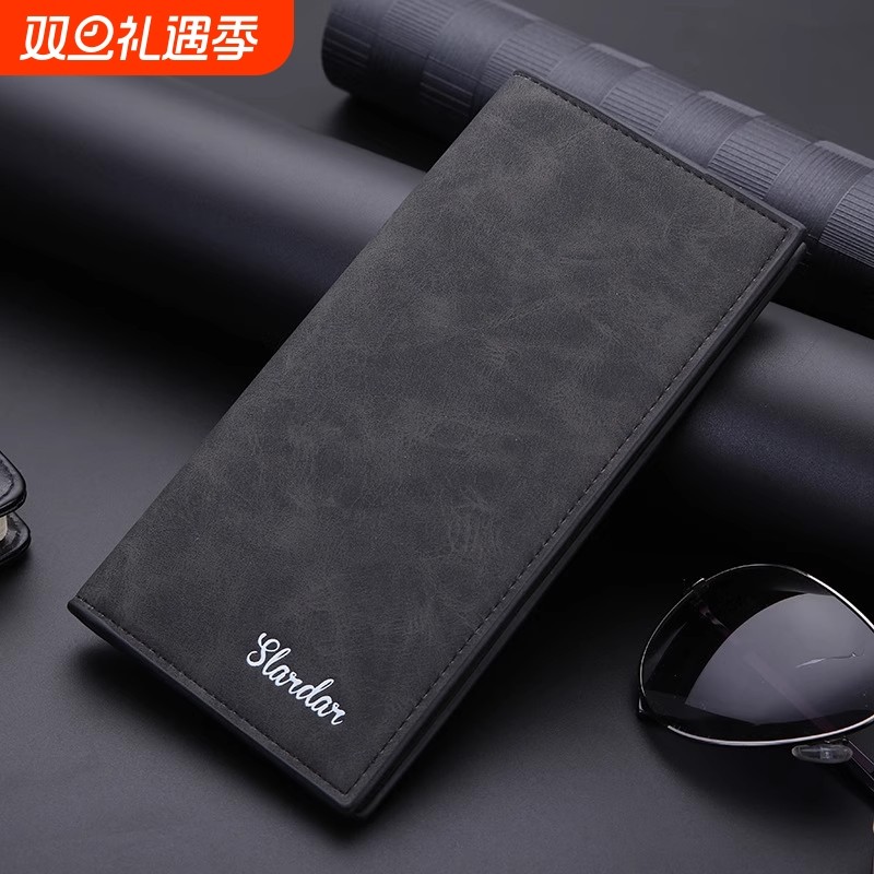 新品长款超薄青年多卡位休闲皮夹卡包潮学生复古钱夹男士轻薄小巧