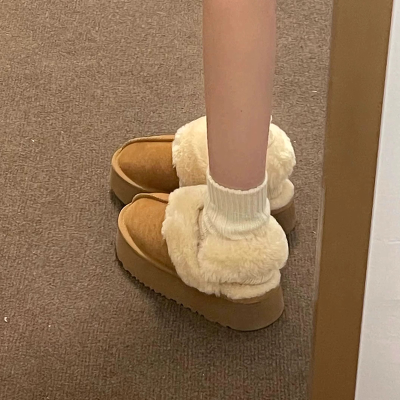 厚底毛毛拖鞋女外穿2025秋冬新款皮毛一体雪地靴加绒加厚面包棉鞋