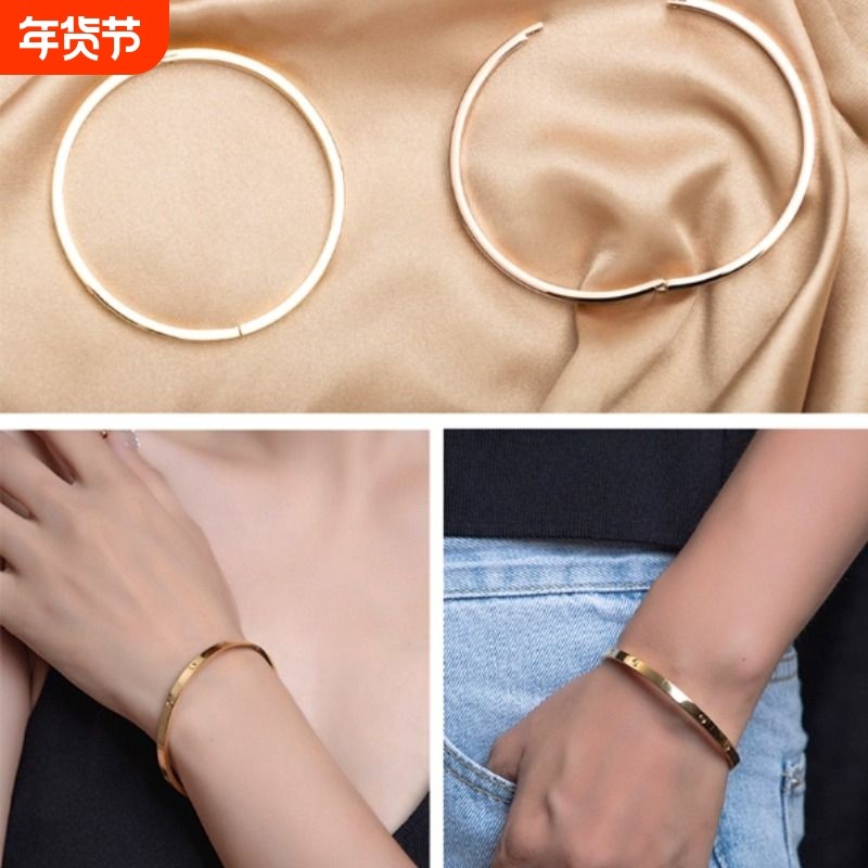 溪御满钻手镯轻奢高级感时尚18k玫瑰金彩金钛钢不掉色情侣手环