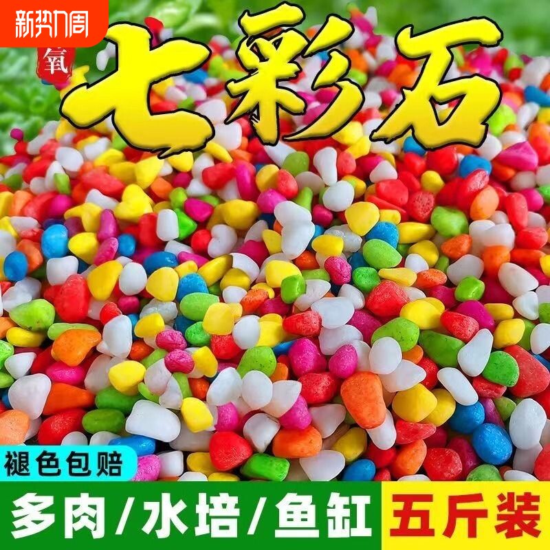 彩色小石头多肉铺面原石花盆装饰五彩石鱼缸造景雨花石鹅卵石水培