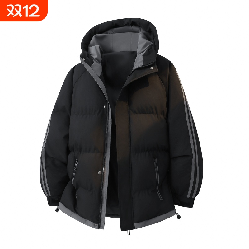 2025男女同款冬季加厚连帽纯元外套冬季情侣面包服户外运动潮袄子