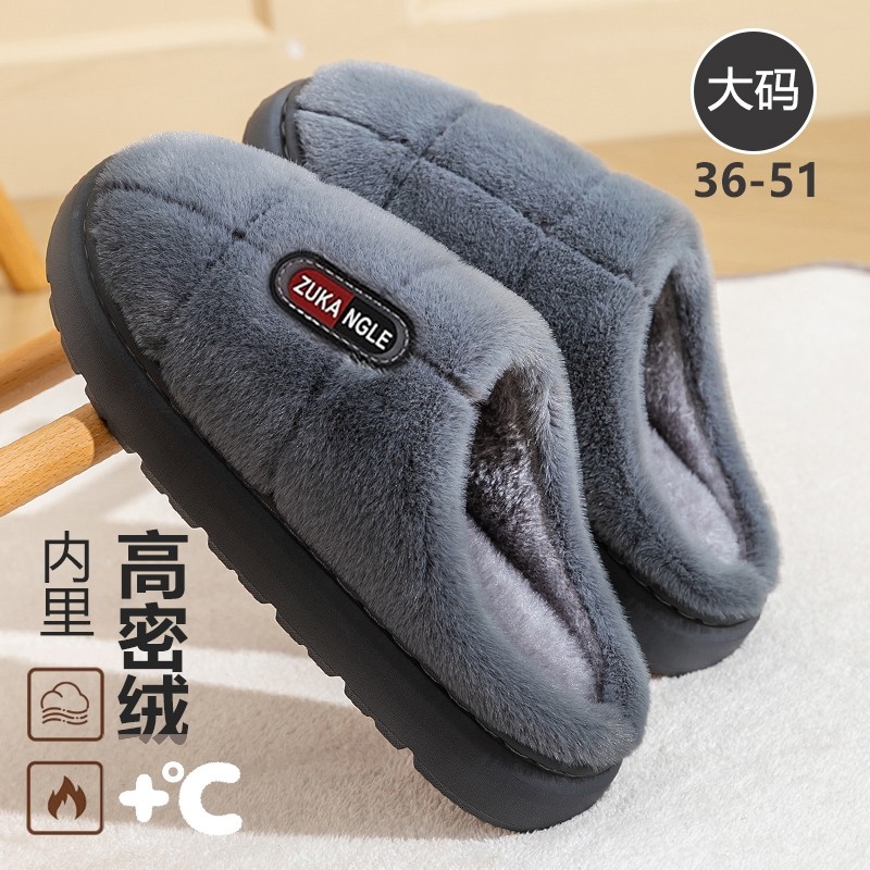 大码棉拖鞋男士冬季外穿2025新款室内家居厚底保暖防滑毛绒拖鞋男
