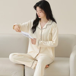 纯棉睡衣女款夏季2025新款长袖大码带胸垫休闲套装春秋家居服