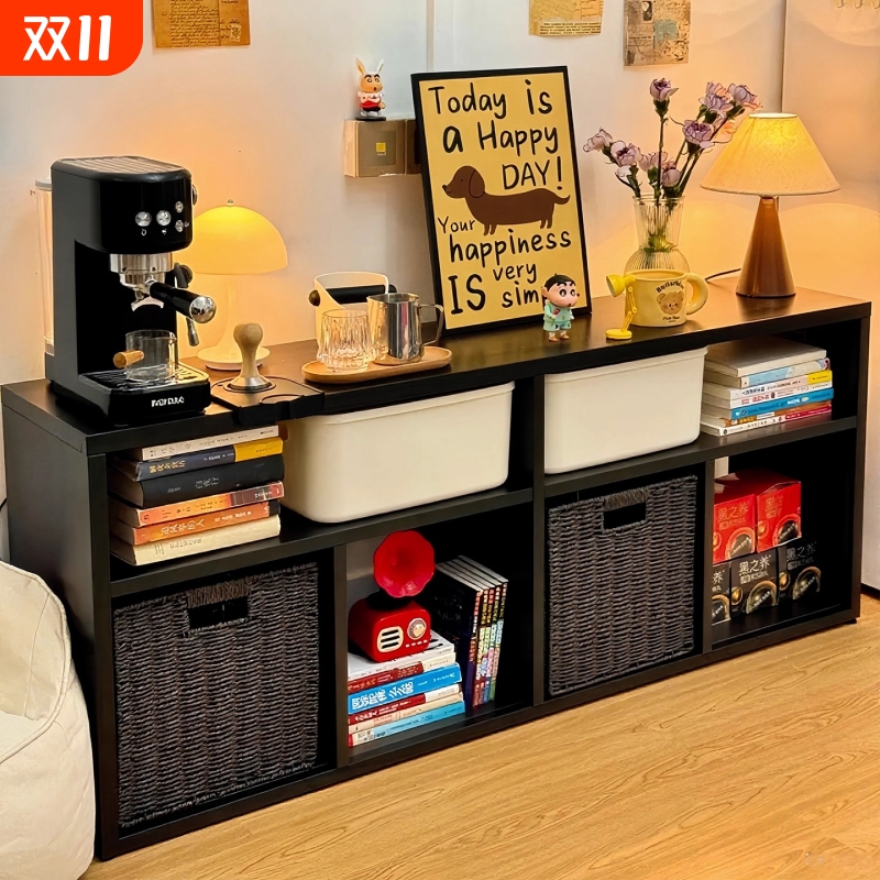 书柜落地组合置物架沙发边柜客厅茶水柜展示架隔断创意黑色格子柜
