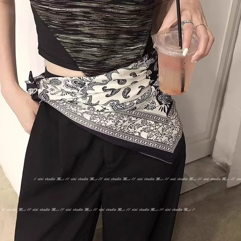 时尚腰果花配饰牛仔裤腰带屁帘叠穿系腰大方巾丝巾三角巾腰封潮女