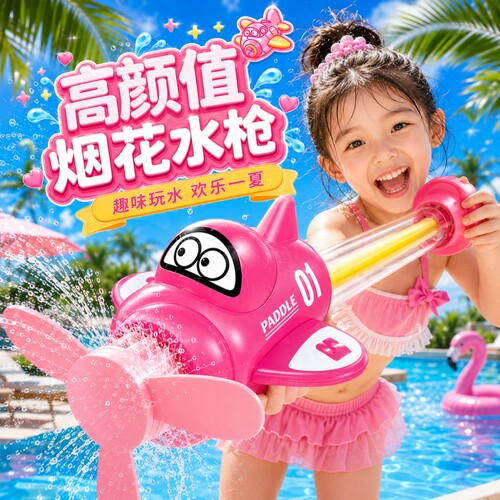 旋转烟花水枪抽拉式儿童玩具呲喷水大容量漂流玩水装备打水仗神器