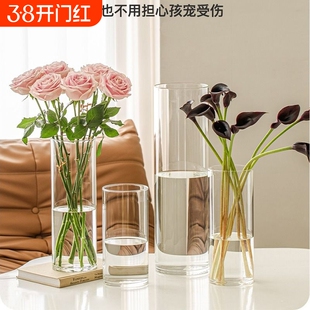 透明直筒花瓶防摔PC亚克力直桶塑料插花瓶醒花桶资材客厅富贵竹