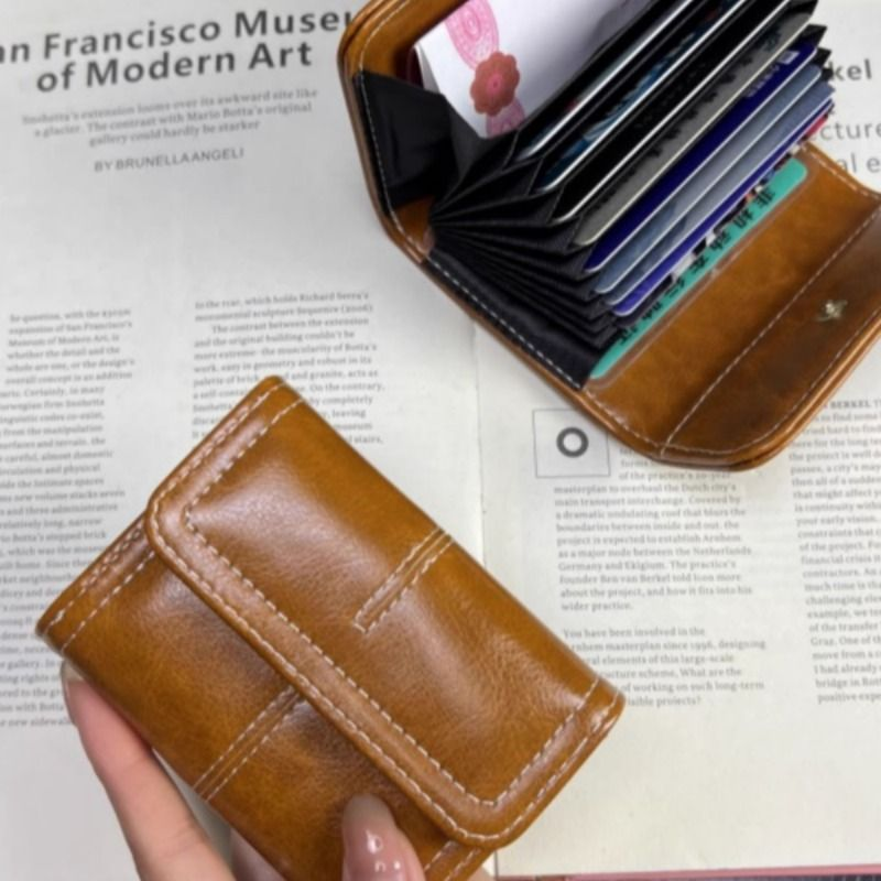卡包女小巧复古油蜡皮多卡位精致高档证件收纳包风琴银行卡套卡夹