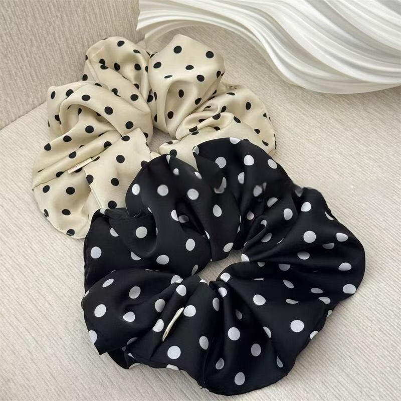 新款黑白波点大肠发圈高级感优雅简约波点气质丸子头发饰