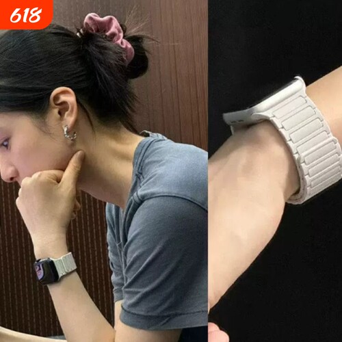 适用iwatch表带装甲磁吸硅胶表带