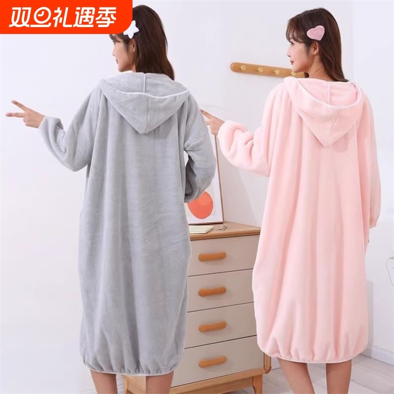 浴巾浴袍女吸水速干洗澡浴衣裙秋冬新款可穿可裹巾加厚不掉毛睡袍