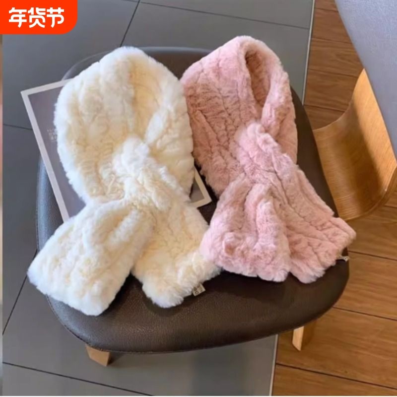 软呼呼毛绒围脖纯色加厚保暖韩版冬季百搭交叉毛领短款小围巾护颈,服饰配件/皮带/帽子/围巾,围巾/丝巾/披肩,淘宝优惠券,粉丝福利购,淘宝优惠卷