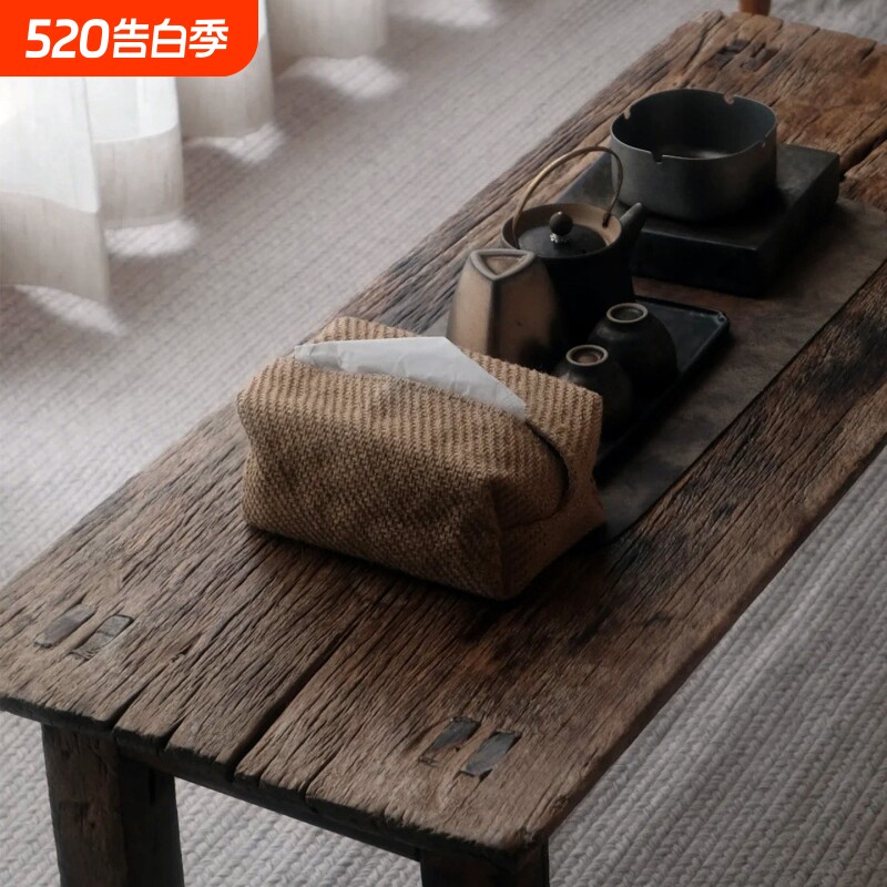 日系侘寂风棉麻纸巾袋盒客厅茶几高档装饰桌面摆件民宿抽纸巾盒子