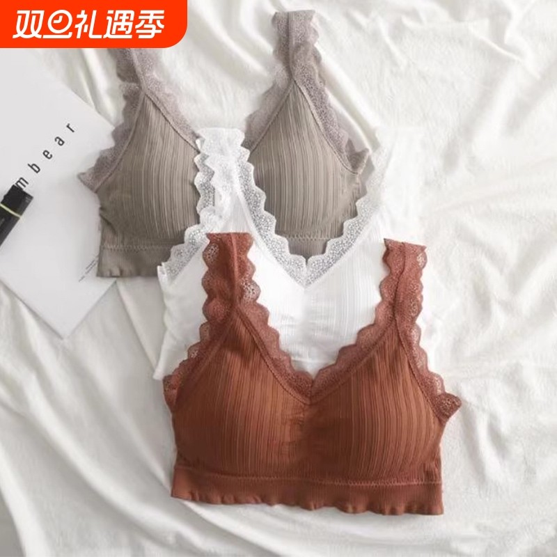 美背聚拢吊带女士文胸无钢圈蕾丝无痕防下垂内衣文胸大胸显小内衣