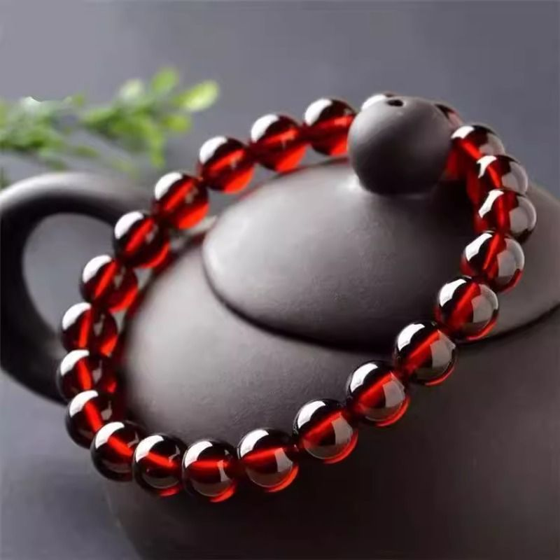 戒面级仿酒红石榴石手链多圈女红宝石水晶手串男女首饰品送友礼物