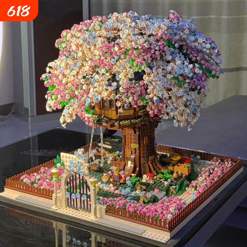 小红书同款樱花树屋积木高难度拼装玩具3D立体模型摆件女生日礼物