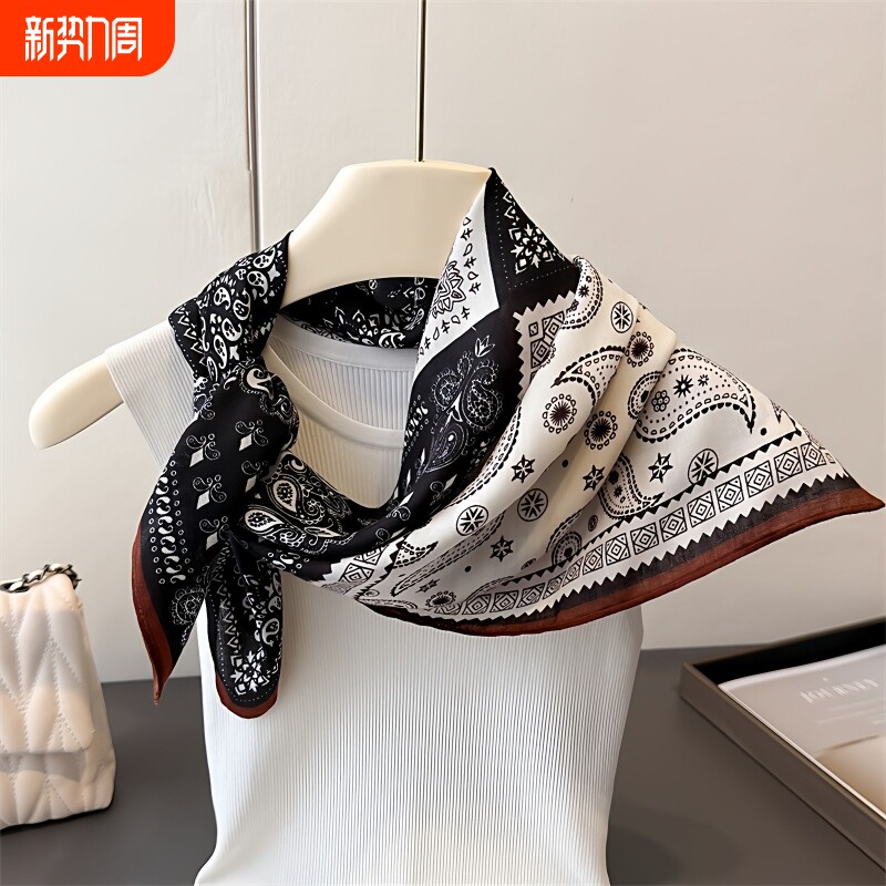 复古腰果花丝巾小方巾女2025新款系脖高级感领巾发带腰间装饰腰带