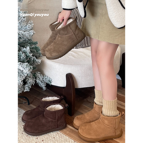 元气柚柚厚底雪地靴女2025冬季新款百搭防滑加绒加厚保暖勃肯棉鞋