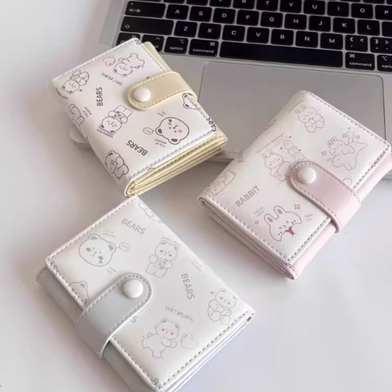 可爱小熊钱包女韩版小清新ins风印花三折短款钱夹卡包学生零钱包