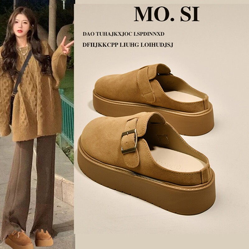 松糕勃肯鞋厚底包头半拖鞋女外穿2026春季新款一脚蹬凉拖鞋博肯鞋