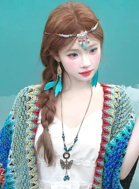 蓝色蝴蝶串珠长款项链适合云南旅游度假拍照的毛衣链长款春夏配饰