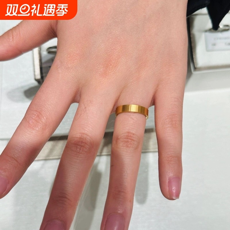 古法传承平底戒指沙金情侣对戒哑光素面男女磨砂素圈指环手饰镀金