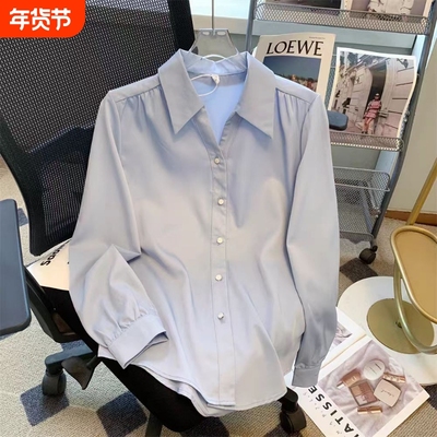 法式V领衬衫女通勤百搭职业衬衣