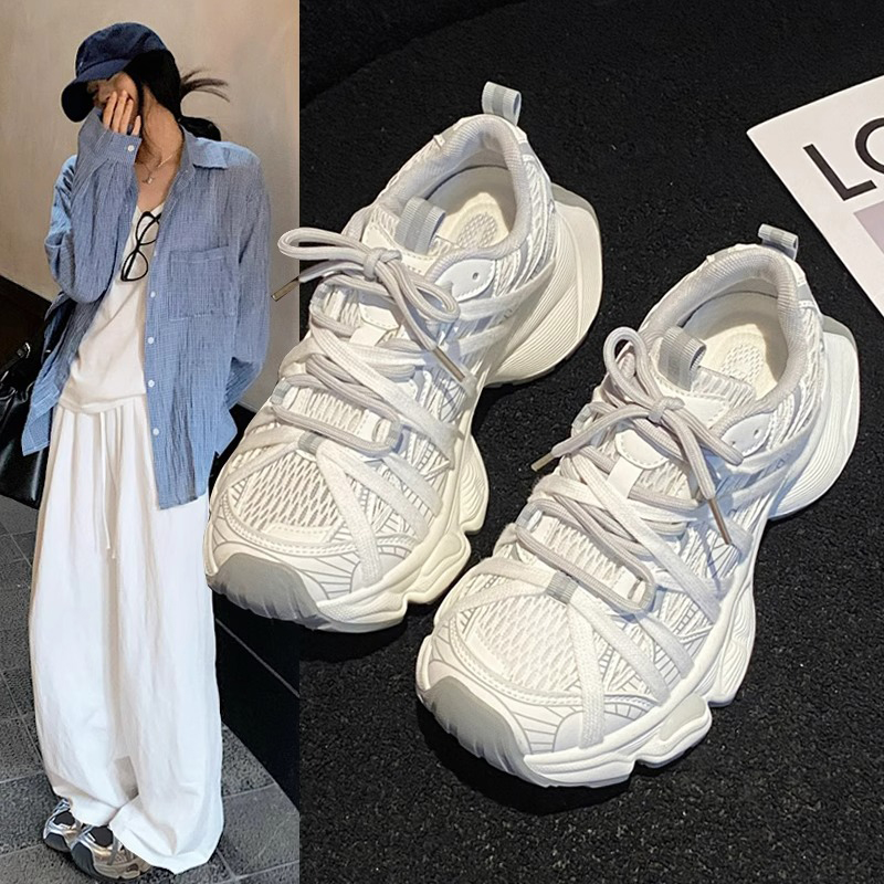 厚底情侣款老爹鞋潮2025新款秋季镂空透气网面休闲运动跑步鞋女夏