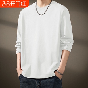 新款重磅纯棉长袖男t恤打底衫纯白色2026秋冬女宽松情侣上衣潮