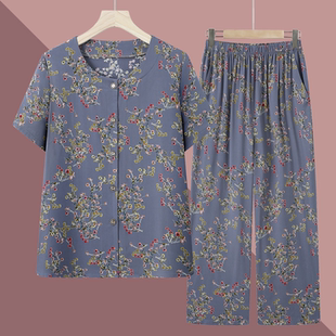 短袖 奶奶装 衬衫 纯棉绸居家服套装 老太太两件套薄 妈妈装 老人女夏装
