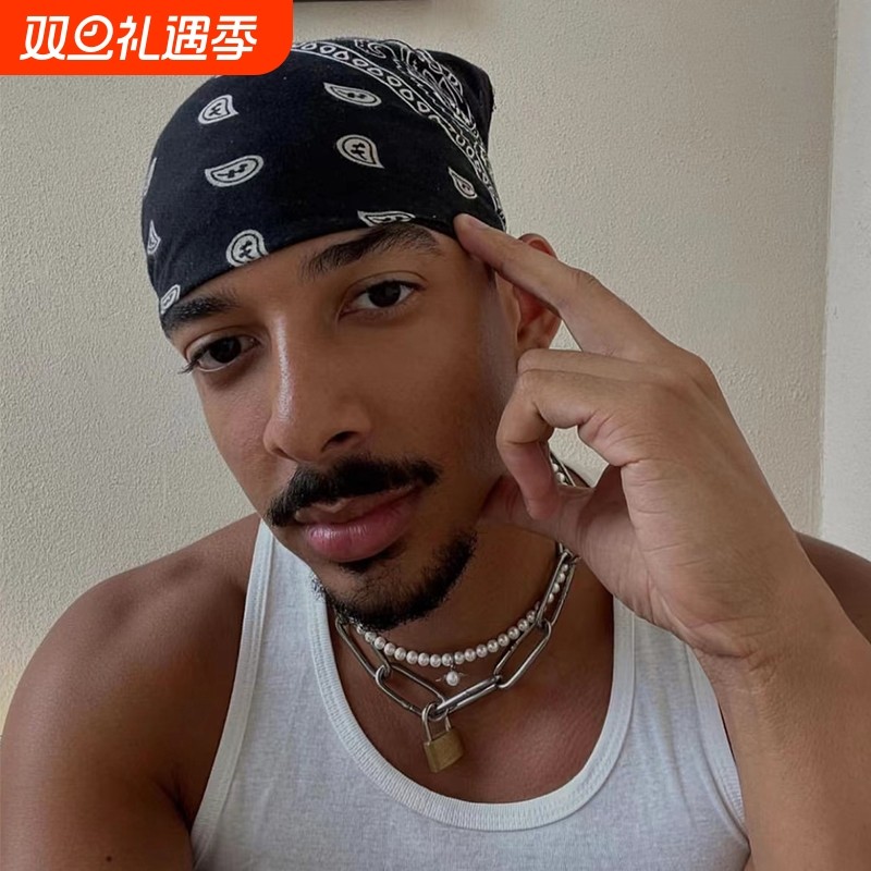 嘻哈腰果花方巾头巾女Bandana美式阿美咔叽hip hop复古