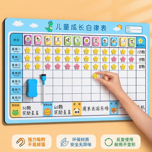 儿童成长自律表奖励记录表墙贴