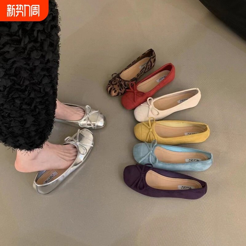 法式蝴蝶结圆头芭蕾舞鞋仙女鞋平底温柔晚晚鞋夏季新款女士小单鞋
