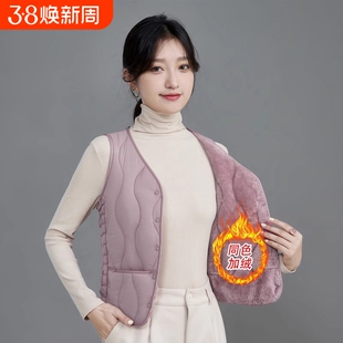 2025新款秋冬羽绒棉马甲女加绒保暖背心短款v领坎肩修身内胆红色
