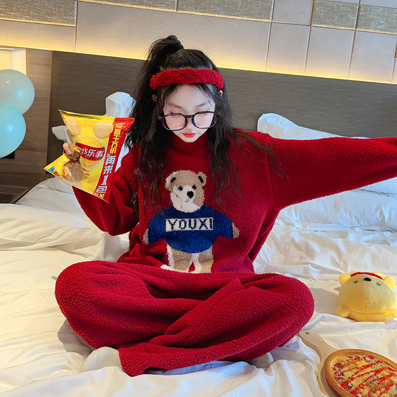 女童睡衣冬季半边绒半边绒秋冬季