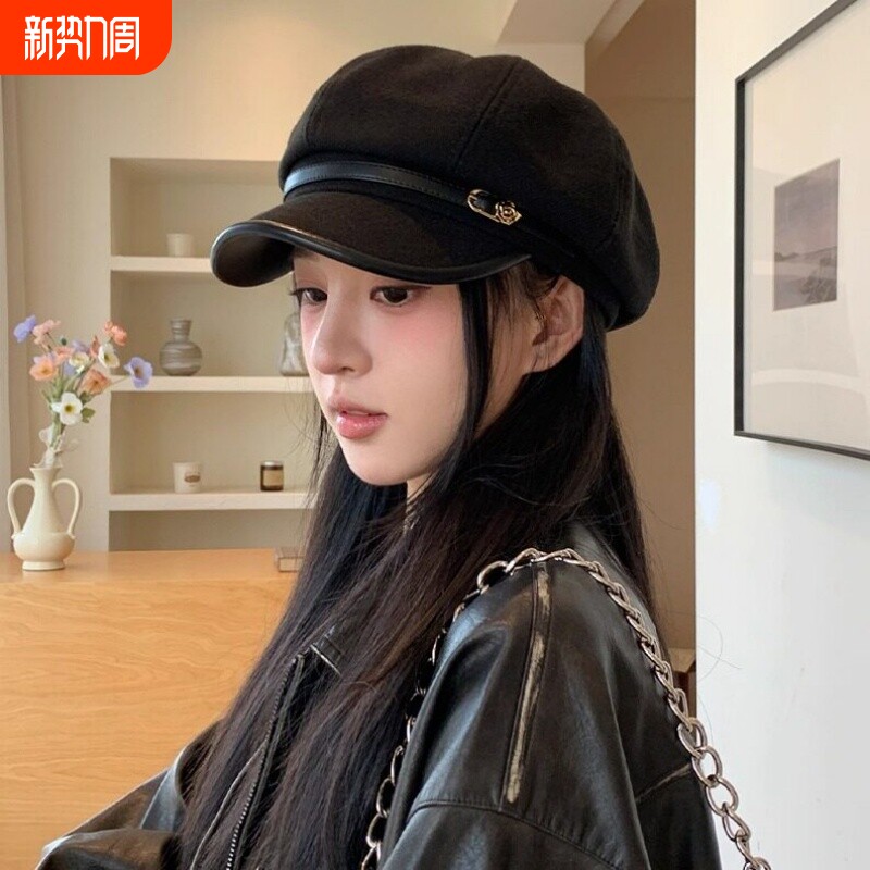 品牌百搭店新款八角帽贝雷帽显脸小日系文艺鸭舌帽画家帽黑色白色