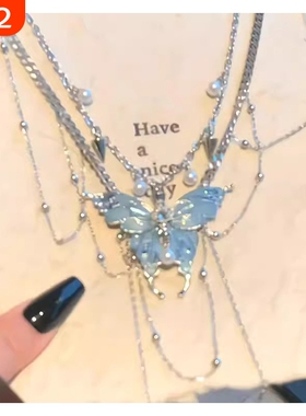 蓝色蝴蝶结项链新款|千人收藏