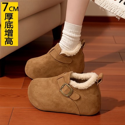 厚底内增高7CM小个子加绒勃肯鞋女2025冬季乐福鞋保暖雪地靴棉鞋