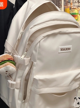 简约百搭双肩包女高中学生初中生书包背包男潮帆布蓝色灰色学院风