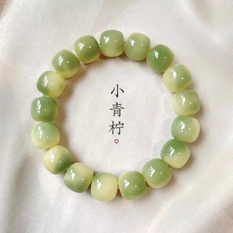 小青柠白玉菩提根手串盘玩绕指柔女学生文玩菩提子佛珠手链男念珠