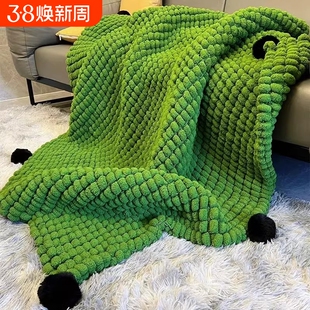 毛毯大球球线手工编织DIY毛线毯子粗盖毯坐垫简单毛线团绿色柔软