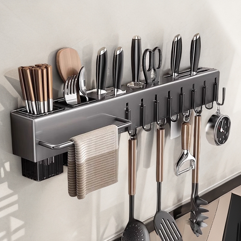 刀架置物架厨房家用壁挂式多功能菜刀架筷子筒一体刀具收纳架筷筒
